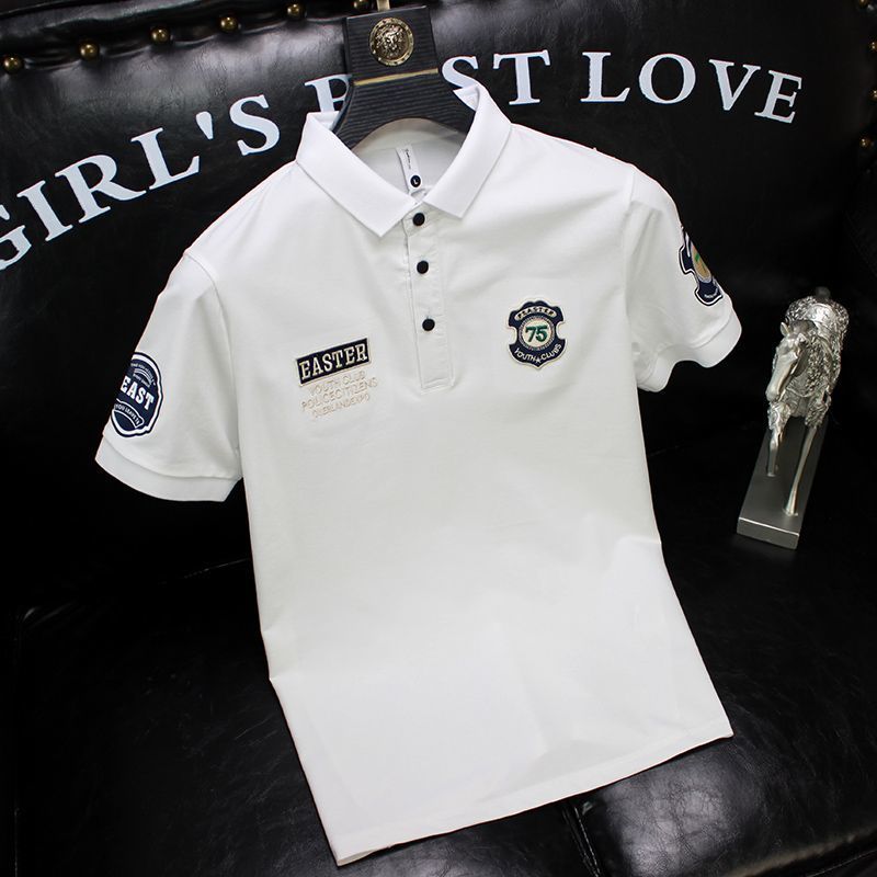 2024 Fashion Trend Casual Versatile Handsome Men's T-shirt Summer New High-end Lapel Trendy Brand Loose Top_voghion.com