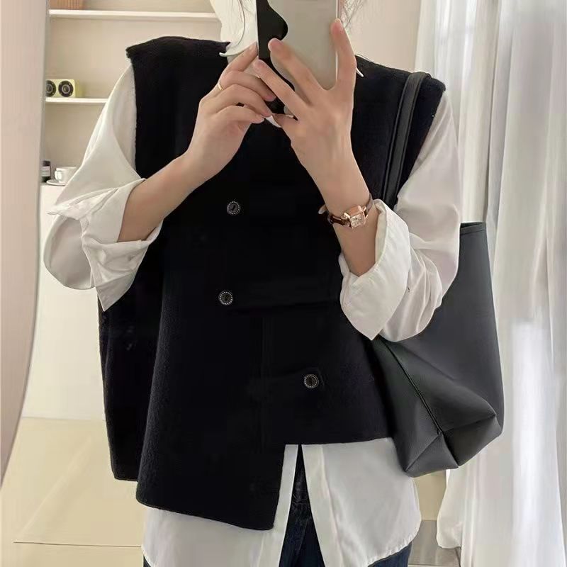 Frühlingspullover W's koreanische Version unregelmäßige vielseitige lose und High-End-Zweireiher gestrickte Weste Strickjacke für_voghion.com