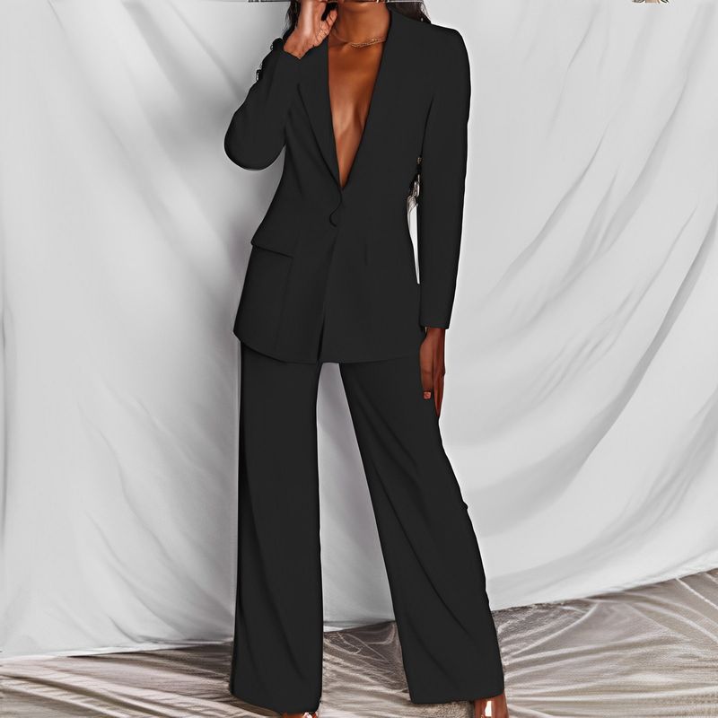 Women's Clothing Women's fashion long sleeve suit straight trouser suit_voghion.com