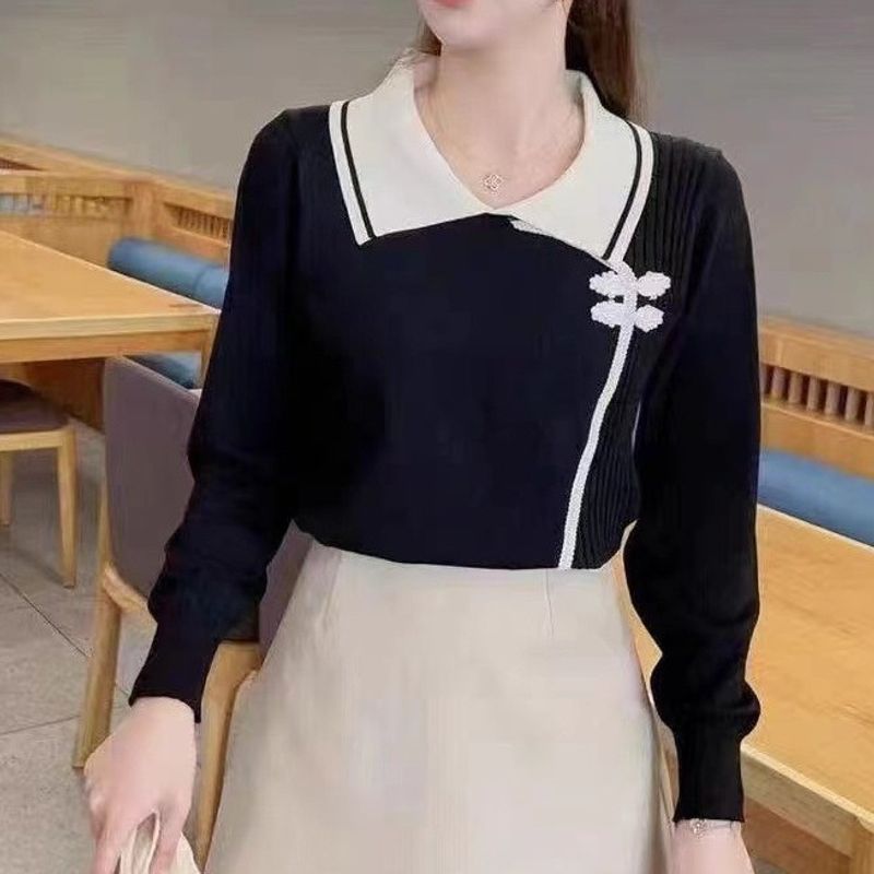 2024 New Base Knitted Autumn/Winter Long Sleeve Fashion Top Western Women's Sweater Temperament Collar_voghion.com