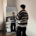 Lazy style new retro striped design, black and white jacket, knitted sweater, thick sweater for men, fashionable fur, winter_voghion.com
