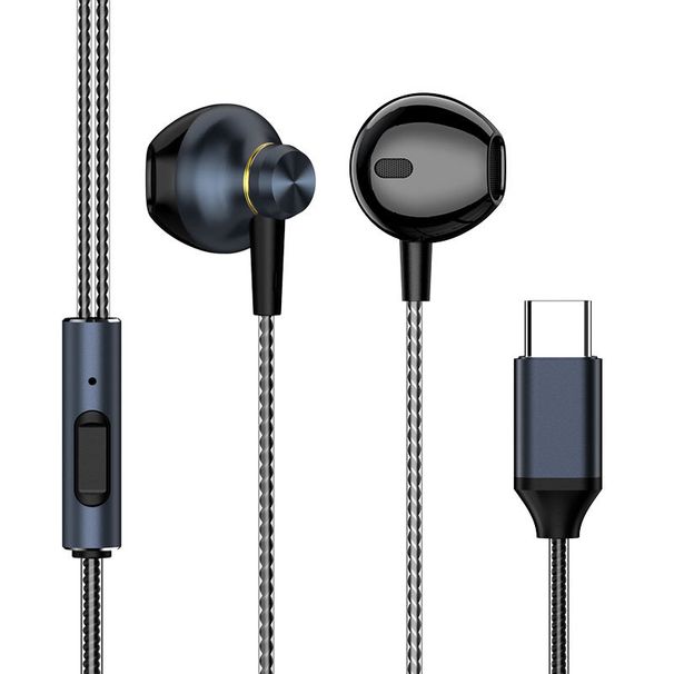 Fones de ouvido com fio de metal com graves pesados e cabeça plana, alta qualidade, tipo c, furo plano, vendas diretas da fábrica, celular, computador, universal_voghion.com