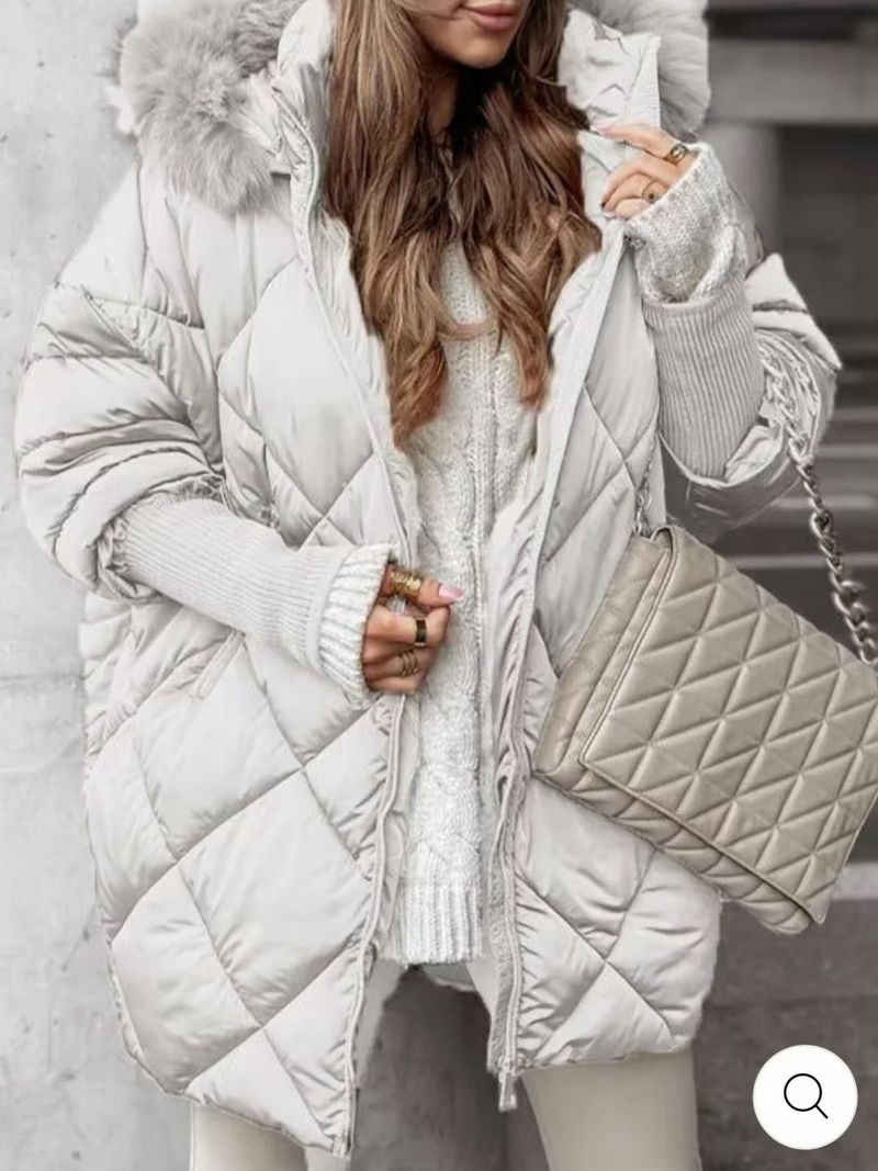 Women's Winter Hooded Coat With Detachable Rabbit Fur Collar – Stylish Long Sleeve Jacket For Casual & Outfit (White, Beige, Gray, Black, XS-XXXL)_voghion.com