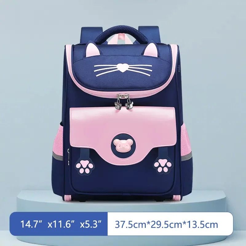 SUN EIGHT 3D Pink Cat Girl School Bags Orthopedic Back New Children Satchels Waterproof Backpack Foldable_voghion.com