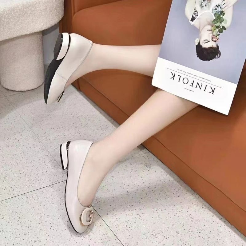Spring And Autumn New Rubber Sole Soft Women's Flat Mom Loafers G Metal Buckle Small Leather Shoes Work_voghion.com