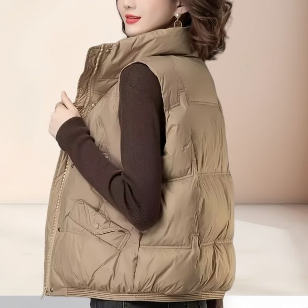 Gilet matelassé d'hiver pour femme avec motif 3D, veste matelassée légère, vêtement d'extérieur décontracté pour temps froid, manteau chaud doublé polaire (kaki, noir)_voghion.com