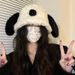 Puppy Ear Fisherman For Women, Autumn And Winter Korean Style, Large Head Circumference, Plush Bucket Hat, Cute, Face_voghion.com