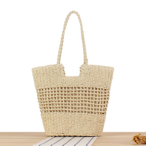 Strohtasche, kleine, hohle, gewebte Tasche, einzelne Schulter, Handtragetasche, große Kapazität, Strandtasche_voghion.com