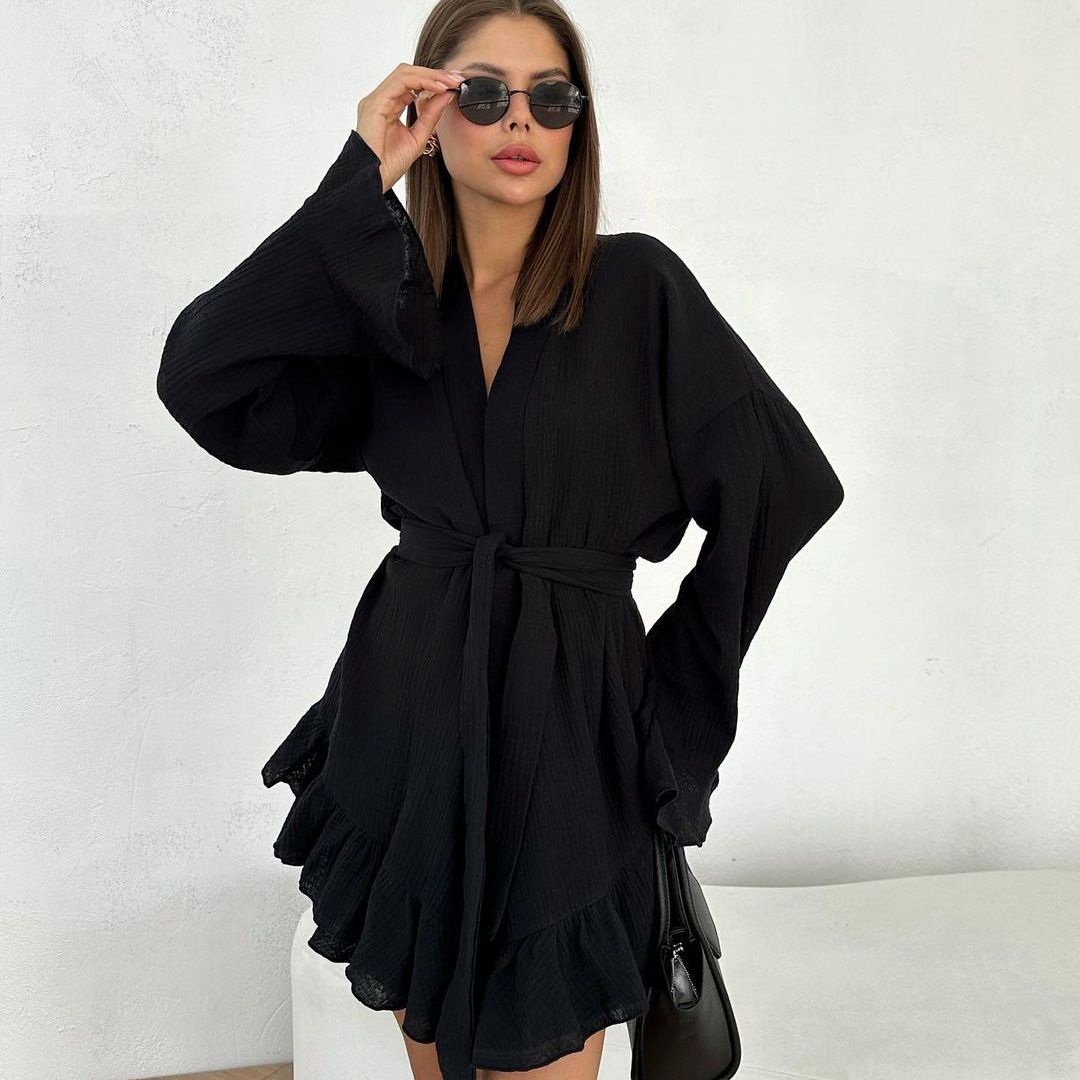 Modischer, weißer, modischer, warmer Pyjama mit langen Ärmeln und Shorts für Damen, Damen-Hauskleidung_voghion.com