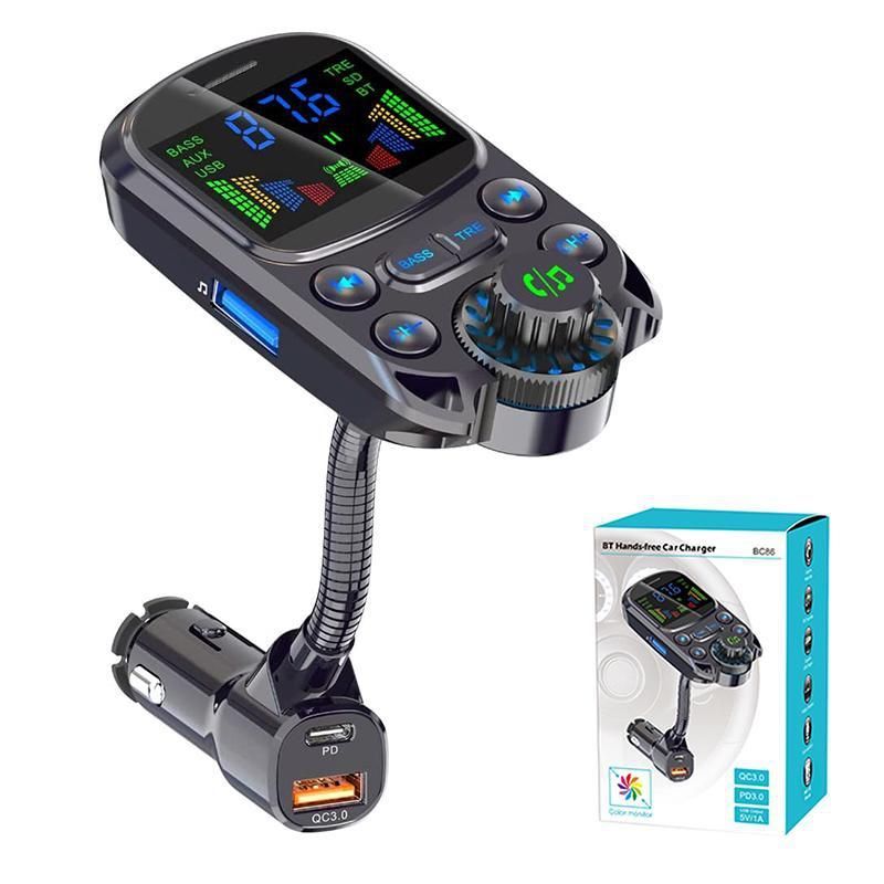 Upgrade des Bluetooth-FM-Transmitters fürs Auto, kabelloses Bluetooth 5.3-Schnellladegerät-Adapter-Kit fürs Auto, unterstützt AUX-Out-U-Disk/TF-Karte_voghion.com