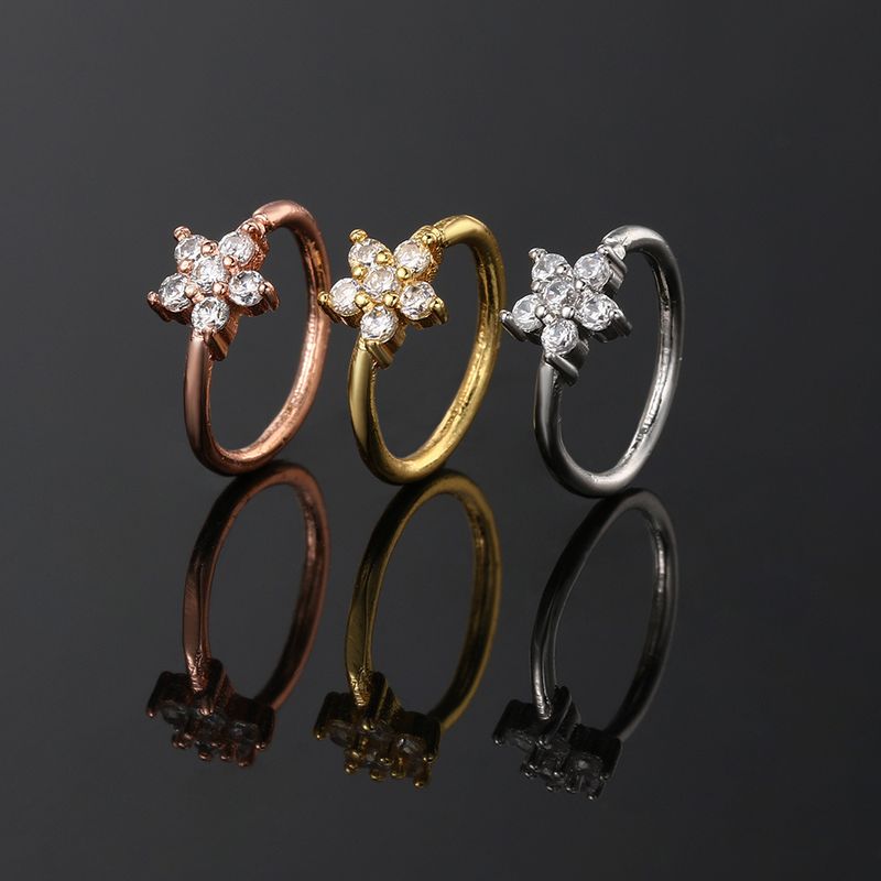 Unisex new style micro inlaid zircon nose ring female simple flower piercing ear bone ring popular earrings_voghion.com