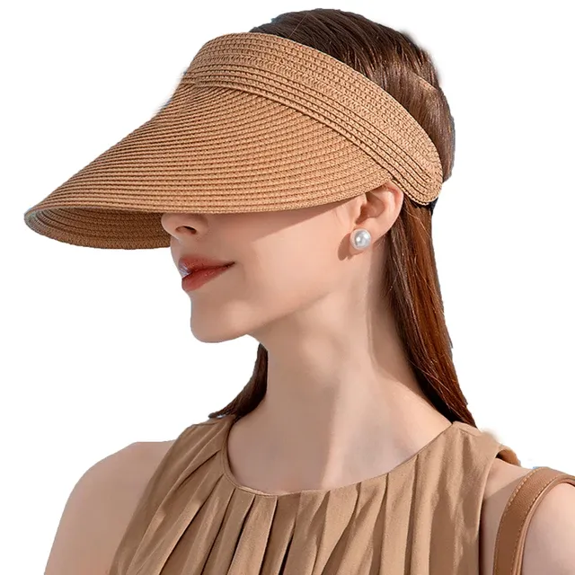 Neuheiten Frauen Sn Schützen Leere Top Stroh Hut Smmer Adjstable Einfarbig Faltbare Breite Krempe Kappe UV Strand Bcket Weibliche_voghion.com