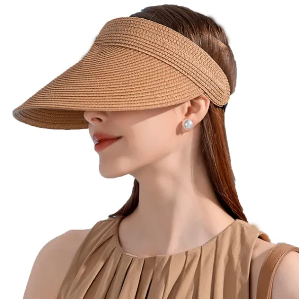 Neuheiten Frauen Sn Schützen Leere Top Stroh Hut Smmer Adjstable Einfarbig Faltbare Breite Krempe Kappe UV Strand Bcket Weibliche_voghion.com