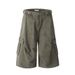 Herrenbekleidung High Street Lockere Arbeitsshorts mit weitem Bein Herren-Sommer-Plissee-Design Abgenutzte, verwaschene Jeansshorts_voghion.com