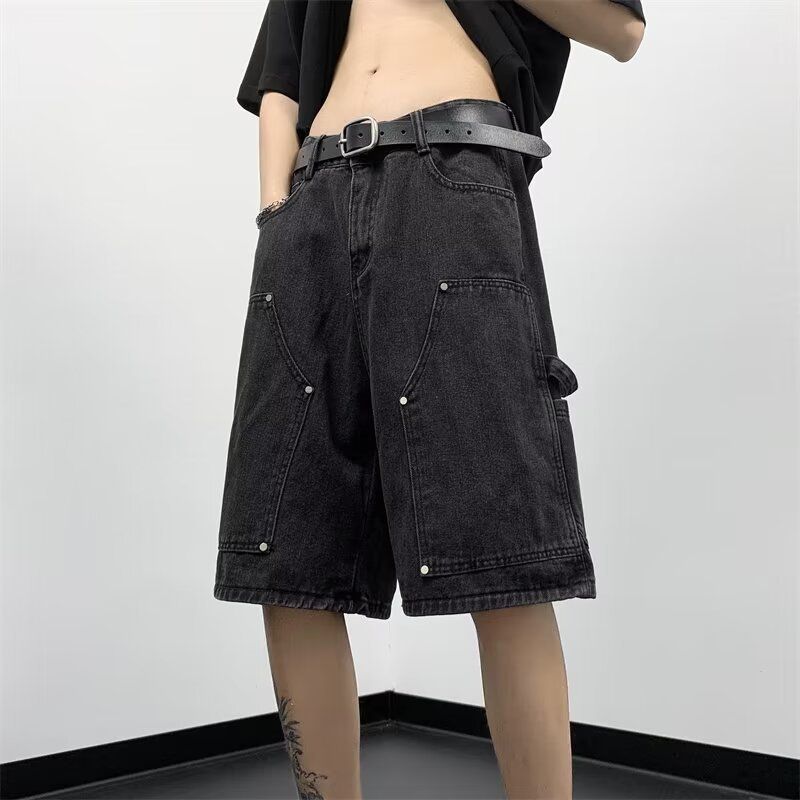 Men's Jeans Summer Thin American High Street Trendy Brand Five-Point Loose Straight Casual Washed Mid-Length Pants_voghion.com