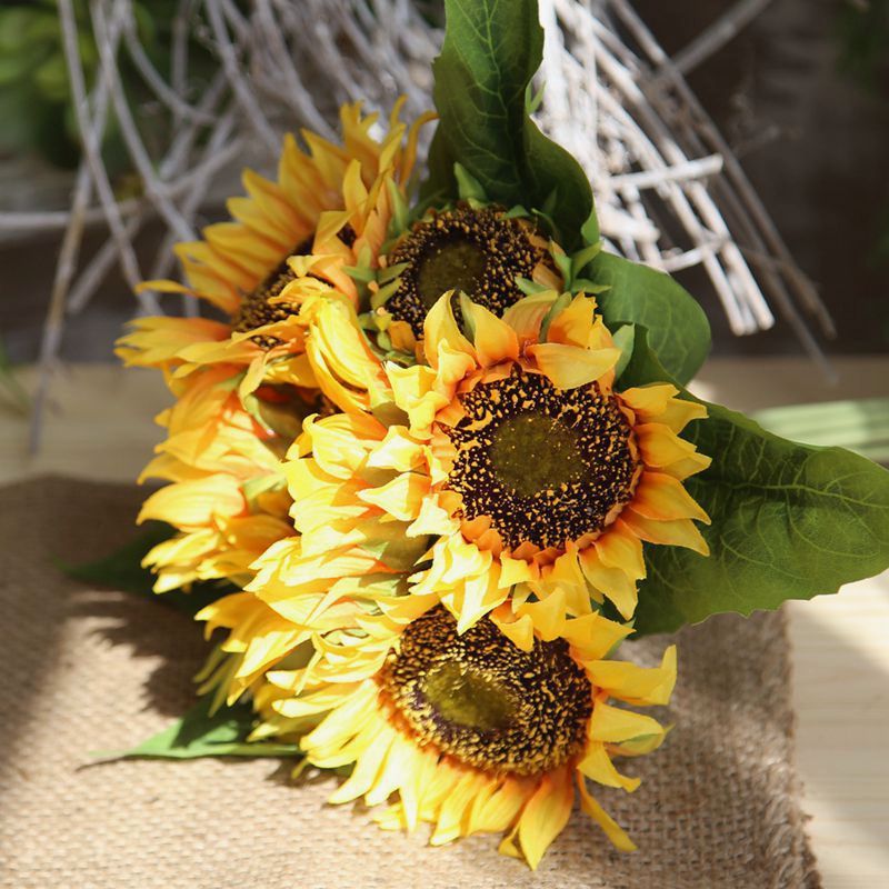 Home Garden Sunflower Bunch Artificial Flowers Manufacturers Artificial Flowers Wholesale Wedding Hand Held Silk Flowers Home Decoration_voghion.com