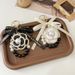 Korean Xiaoxiang Instagram Fengshan Camellia Black and White Pearl Keychain Handmade Fabric Fashion Bow Bag Pendant_voghion.com