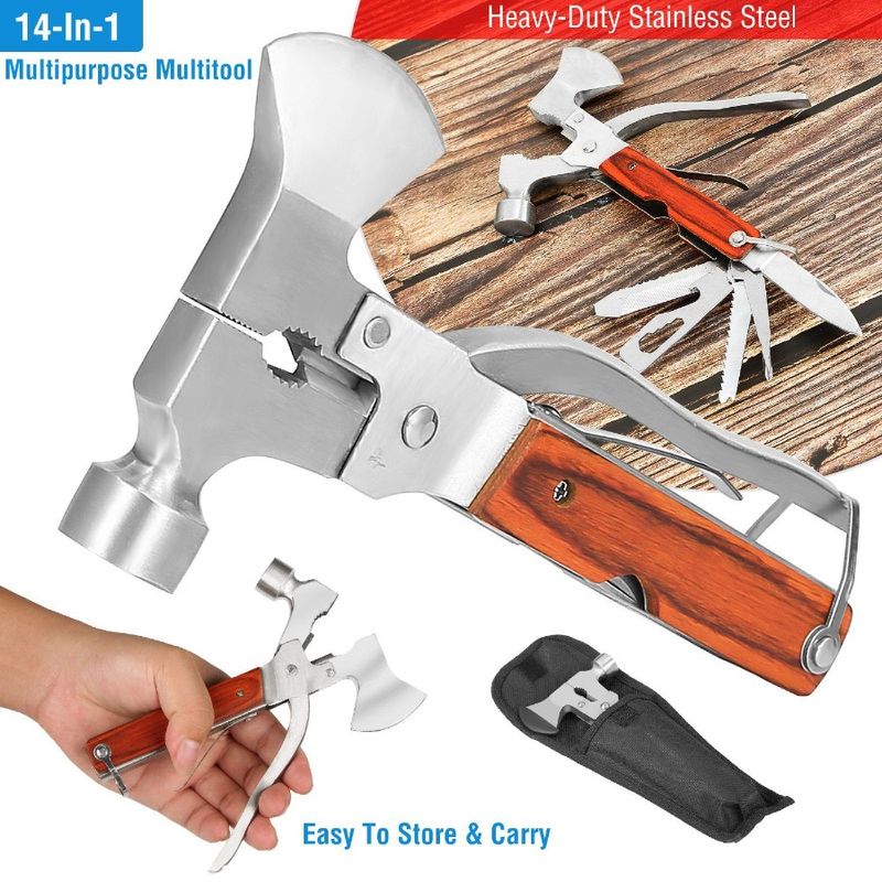 Outdoor Survival Multitool 7in Folding Multifunctional Axe Hammer Plier Knife Tool Camping_voghion.com