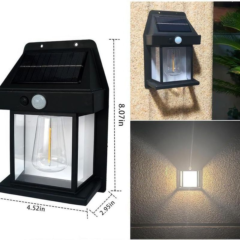 Solarlampe Wand Außenbeleuchtung Nachtlicht Garten Multifunktionssensor Dekorative Wolfram-Glühlampe_voghion.com