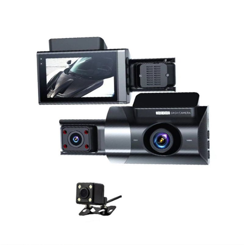 Driving recorder HD 1080P med WiFi med display tre-inspelning tre-lins bil främre bil bakre reverserande bild_voghion.com