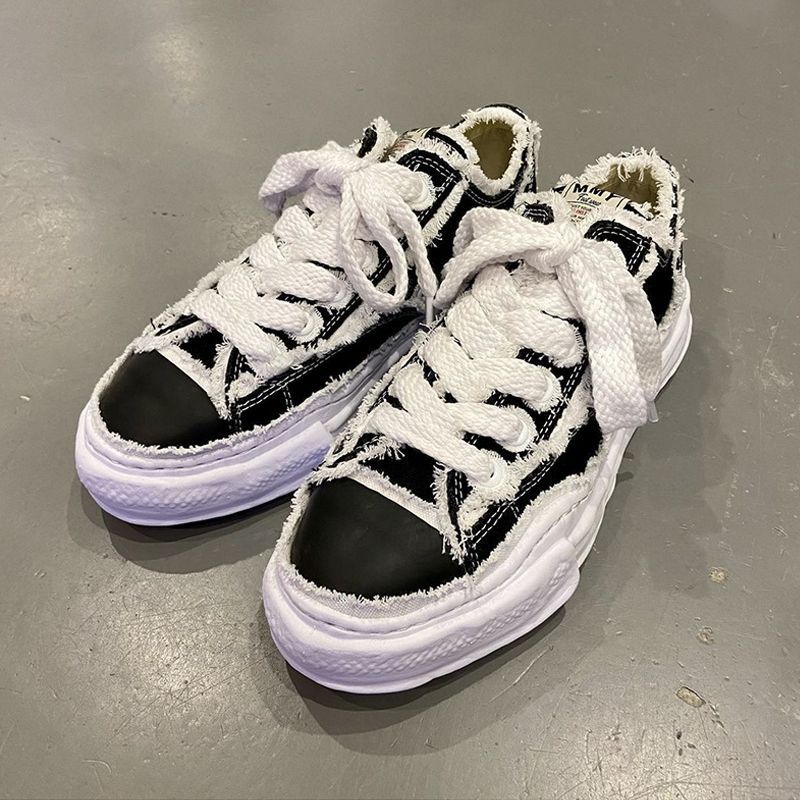 San  Dissolved Men's Edge Canvas Thick Bottom Trendy Brand Black and White Casual Broken Cloth Board Shoes_voghion.com