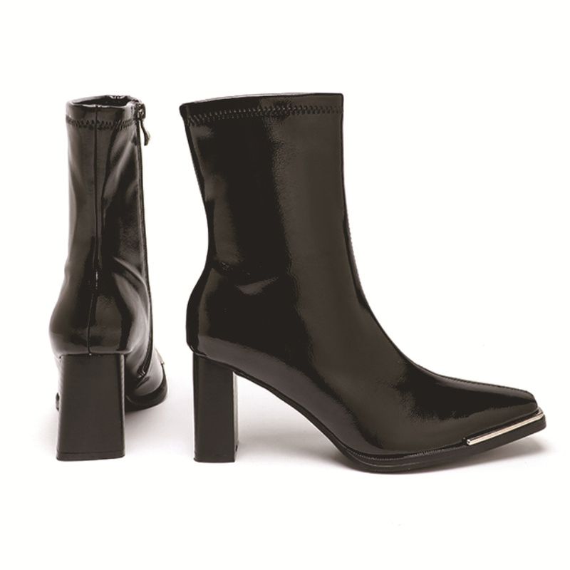 p9weiße Stiefel mit Siebkanten, Lederstiefel mit dickem Absatz für Damen, schlichte und vielseitige Damenstiefel im französischen Stil_voghion.com