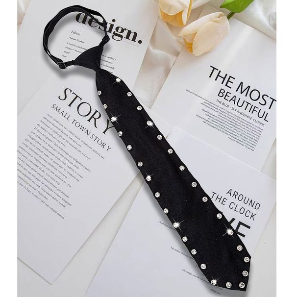 Zwarte nieuwe strass mode veelzijdige college stijl overhemd pak kleding accessoire stropdas_voghion.com