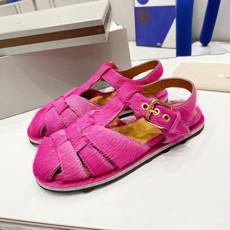 High End Quality Women's 2022 New Orange Horsehair Toe Woven Fisherman Roman Sandals With The Same Style Of Shoes_voghion.com