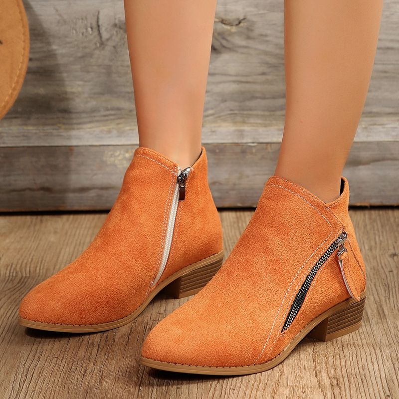 bottes pour femmes neuves bottes pointues à fermeture éclair sur le côté bottes en cuir à talon épais pour femmes bottes de mode de grande taille_voghion.com