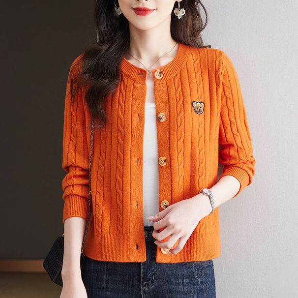 Round neck knitted cardigan women's short sweater jacket for spring autumn 2024 new loose and slimming style outerwear_voghion.com