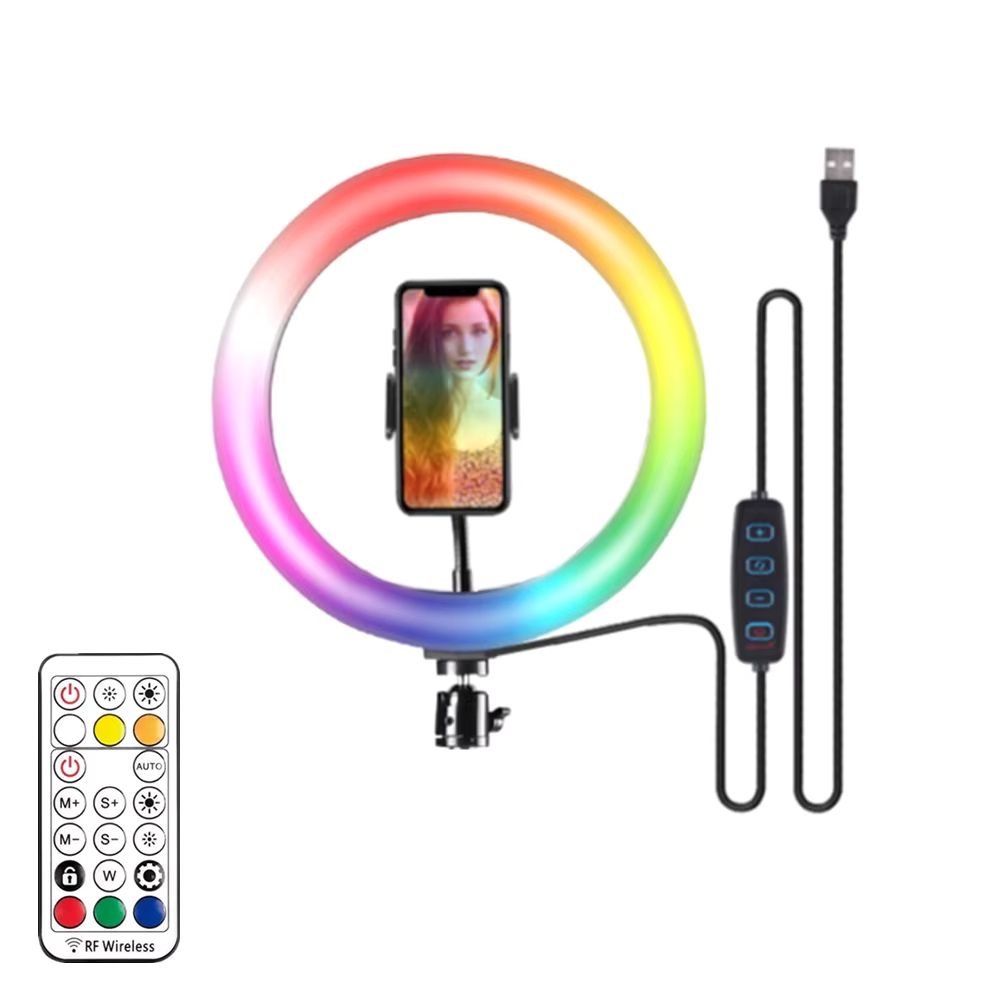 RGB Lamp Round With Remote Control For Smartphone Mobile LED Video Light Ring For YouTube Photographic Lighting_voghion.com