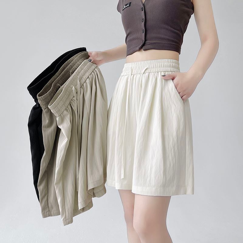 Quick-Dry Ice Silk For Women, Summer High-Waisted Petite European Style Casual Wide-Leg Yamamoto Five-Point Shorts_voghion.com