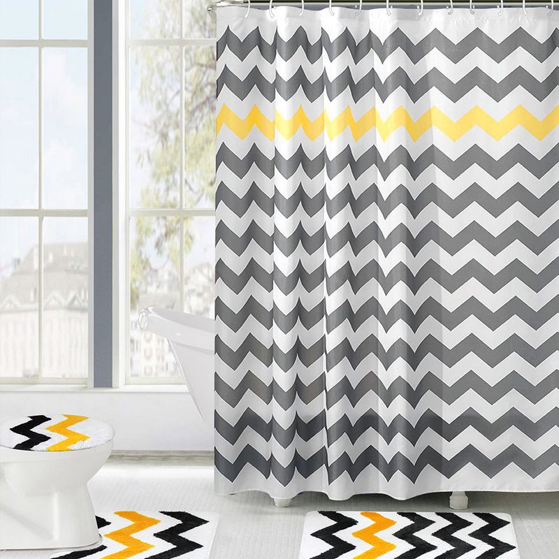 Polyester Bathroom Mat Set - Non-Slip Striped Floor Rug & U-Shaped Toilet Pad, Quick-Dry Modern Design (Wave & Crown Flower Patterns)​_voghion.com