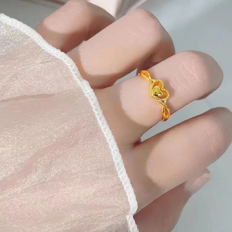 Sand gold on the run Princess bow ring simulation gold Little Red Book same style open ring women's fashion bracelet_voghion.com