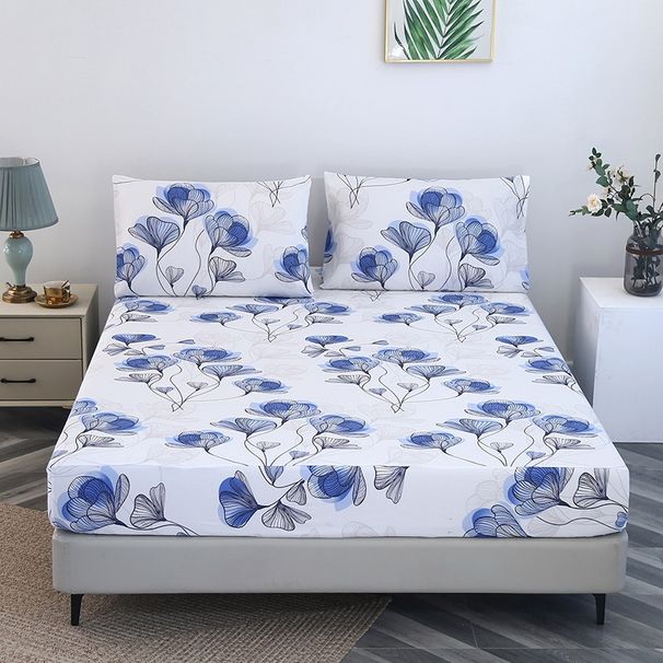 Prześcieradło z dopasowaną gumką z bawełny nasączonej aloesem - rozmiar Queen, nadrukowany pokrowiec na materac z elastyczną spódnicą chroniącą przed kurzem_voghion.com