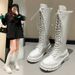 Black Motorcycle Knight Boots 2025 Autumn And Winter Style Thick Bottom High School Martin Women's Medium And Long Boots Wholesale_voghion.com