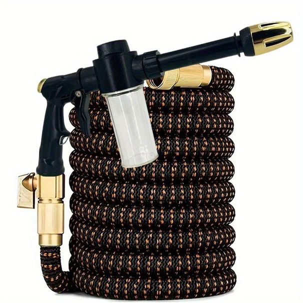 A Retractable Garden Hose Set With A High-pressure Water Gun Nozzle And US Standard 3/4-inch Connectors, Suitable For Home Cleaning And Car Washing._voghion.com