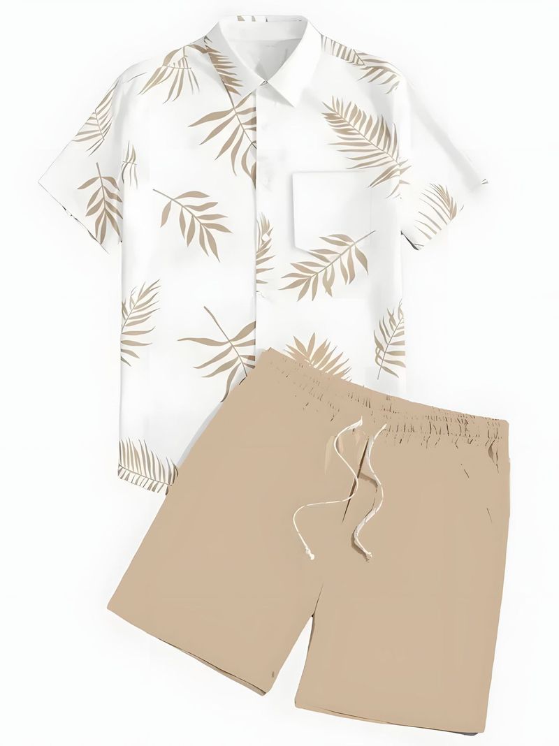Herrenbekleidung Heißer Verkauf Kurzarm Trendy Bedrucktes Hawaiihemd Kurzarmshorts Herrenanzug_voghion.com