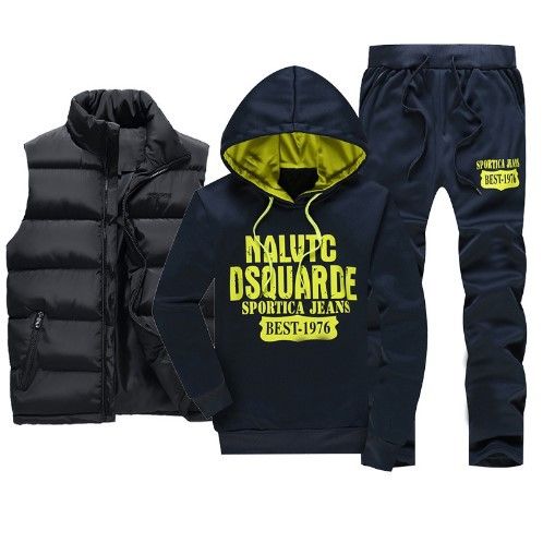 Abbigliamento da uomo Felpa con cappuccio e lettera Felpa da abito in cotone Gilet in cotone Taglia grande Abito da tre pezzi_voghion.com