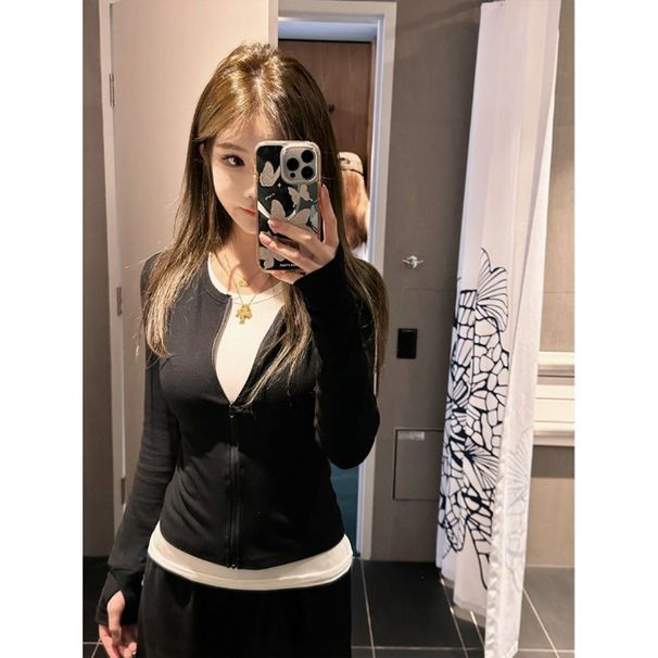 Contrast Panel Layering Tee - 260GSM Modal Blend Slim Fit Long Sleeve Base Layer (Black/White & Dark Grey/White)_voghion.com