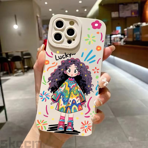 Cute Cartoon Little Girl Printed Silicone Case For Samsung Galaxy S25 Ultra S24 Plus S23 S22 S21 S20 FE A55 A54 A15 A35 Cover_voghion.com