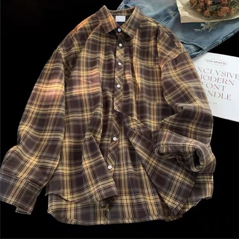 Nuova camicia a quadri primaverile e autunnale da uomo, sottile, in piqué, elegante, di alta qualità, a maniche lunghe_voghion.com