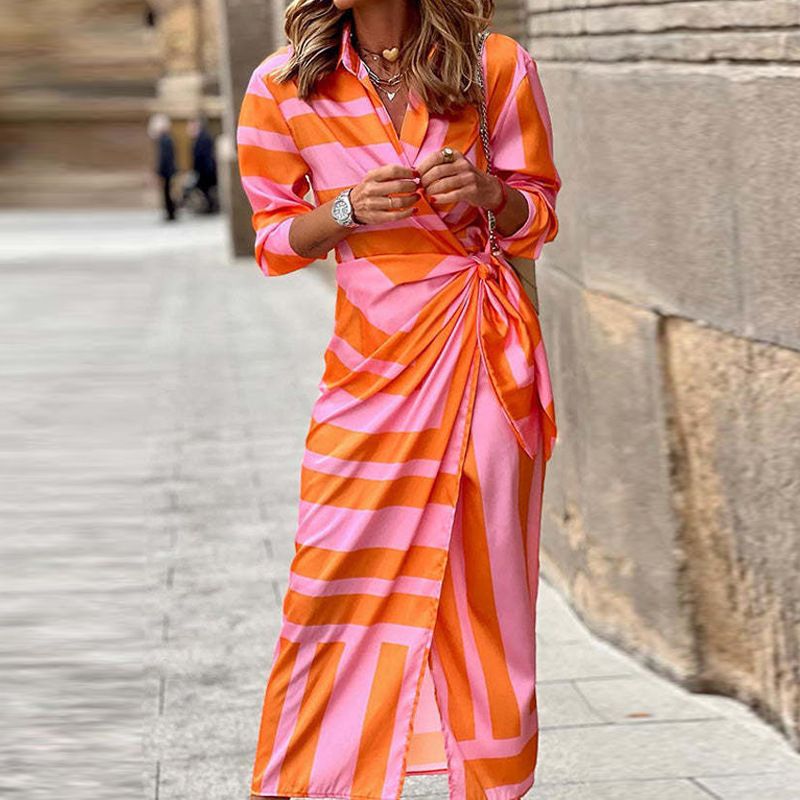 Robe sexy à col en V et à nouer pour femme, nouvelle collection 2022_voghion.com