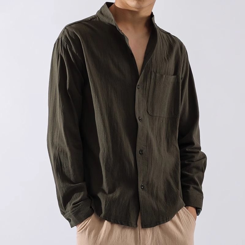 Camicia a maniche lunghe alla moda per uomo in primavera e autunno, camicia tinta unita slim fit, giacca da lavoro casual, top_voghion.com