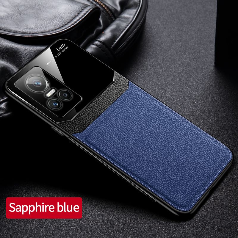 KEYSION Fashion Case für OPPO Realme GT Neo 3 PU-Leder Spiegel gehärtetes Glas Stoßfeste Telefonrückseite für OPPO A95_voghion.com
