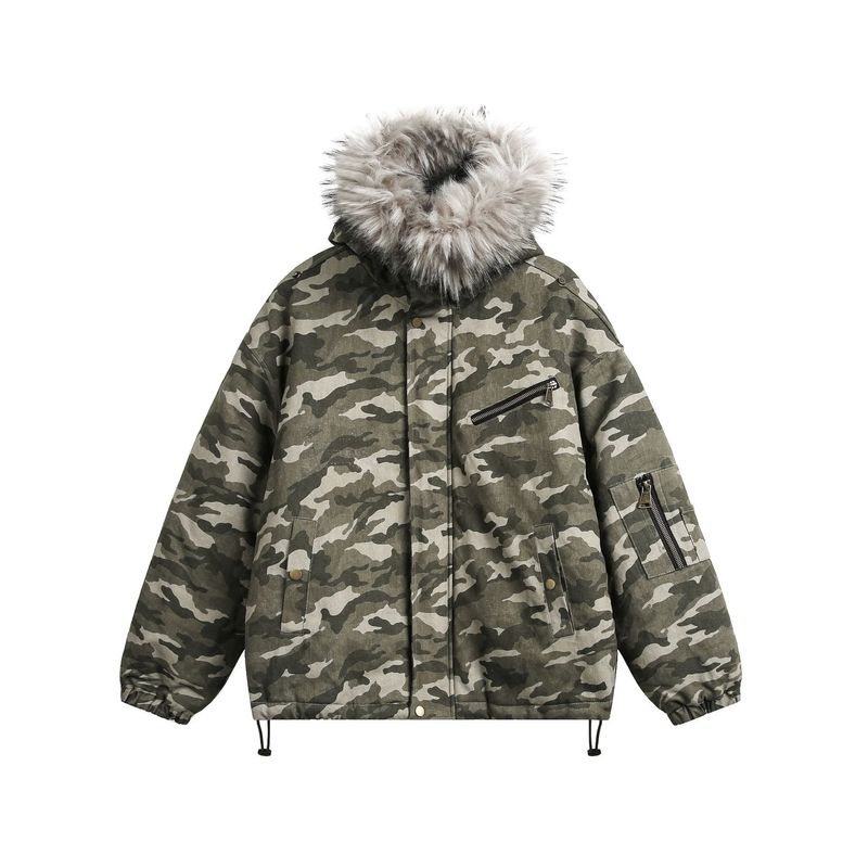 Men's Clothing 2025 New Winter Puffer Jacket Camouflage Cotton Coat Fur Collar Coat American Trendy Brand Thick Cotton Coat_voghion.com