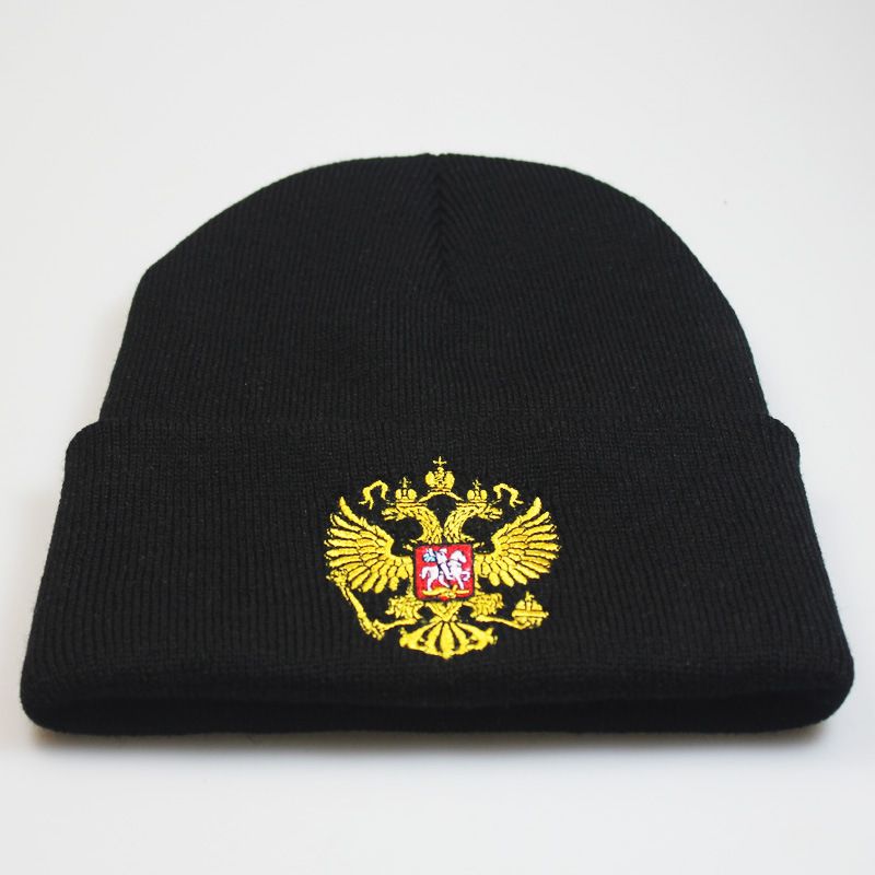 Popular Russian Russia national emblem embroidered knitted hat Pullover hat autumn and winter warm hat men and women_voghion.com