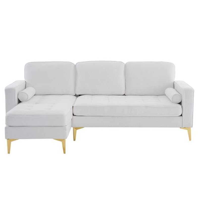 218*141*87cm Burlap Diamond Electroplated Gold Trident Legs Three Seats With Footstool Indoor Modular Sofa Beige_voghion.com