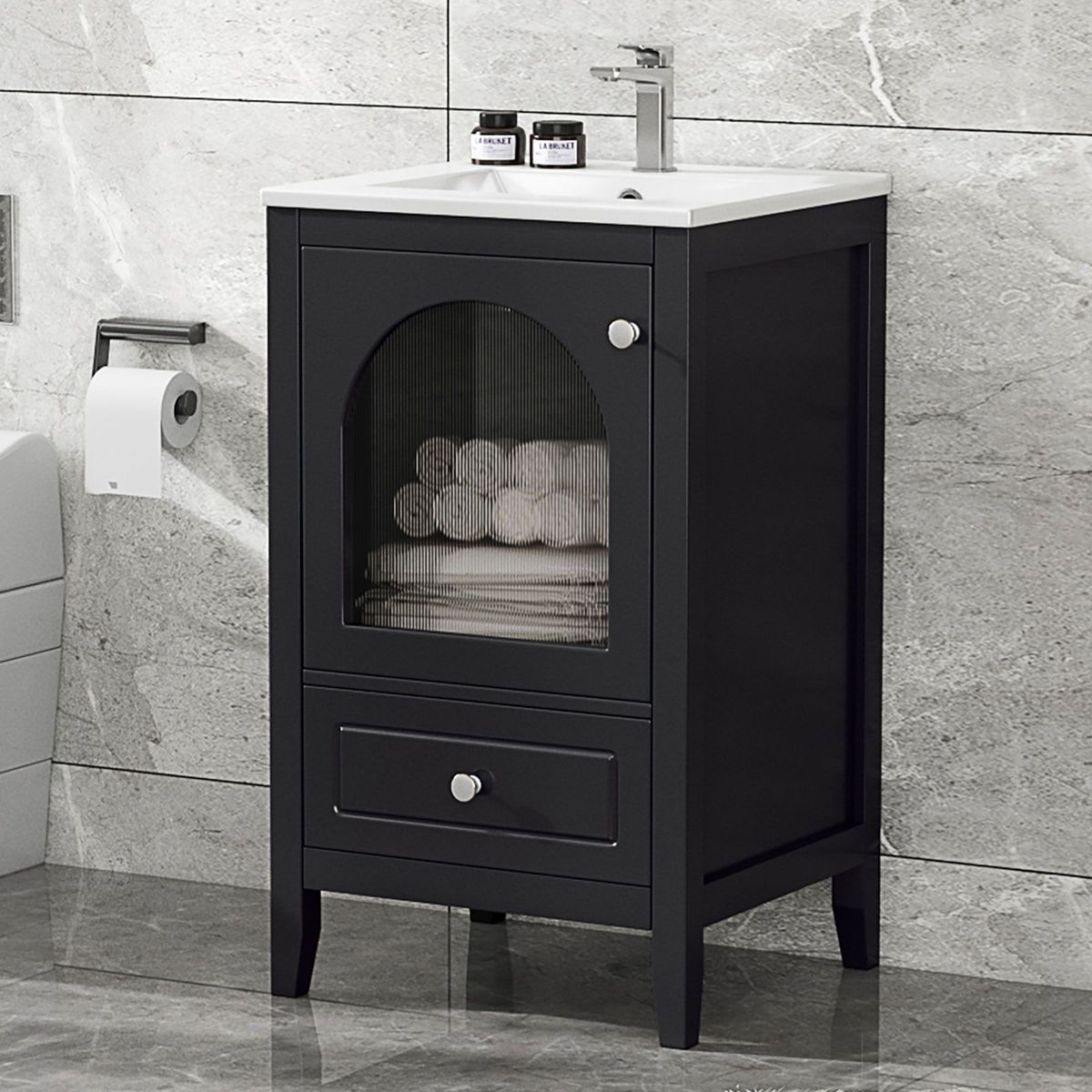 20" Bathroom Vanity With Sink, Bathroom Cabinet With Soft Closing Glass Door, A Drawer_voghion.com