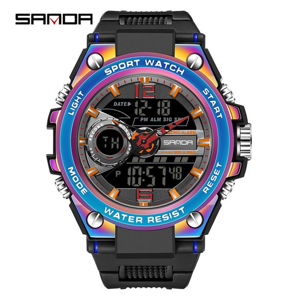 SANDA Sanda 6092 Colorful Men's Sports Watch Multi Functional Colorful Creative Double Display Electronic Waterproof Watch_voghion.com